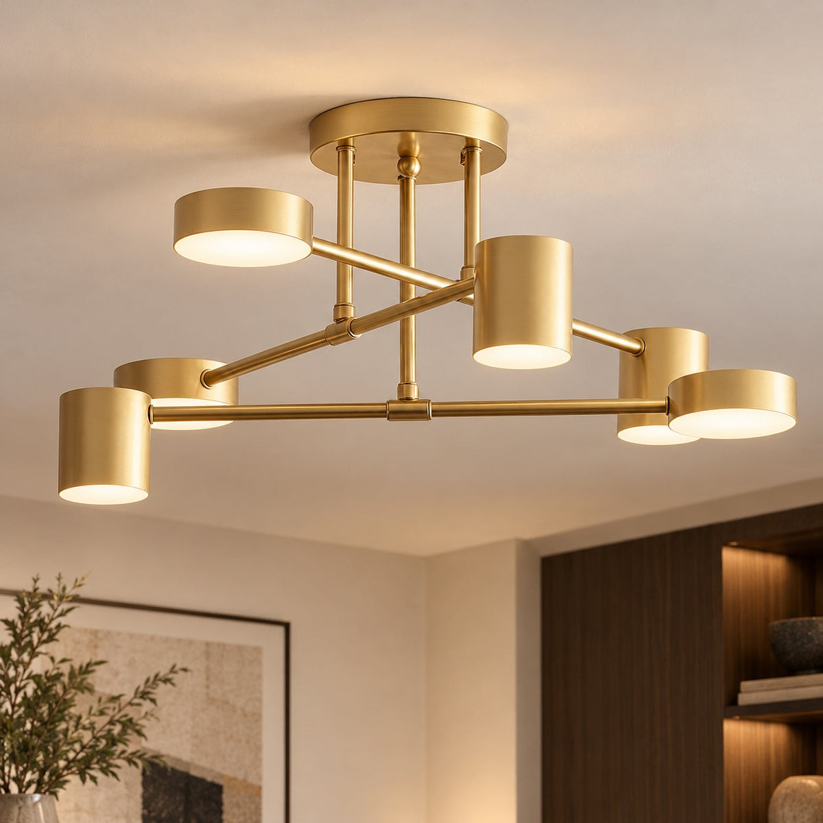 Sputnik Metal LED Flush Mount Ceiling Light 6-Arm Gold or Black Dimmable