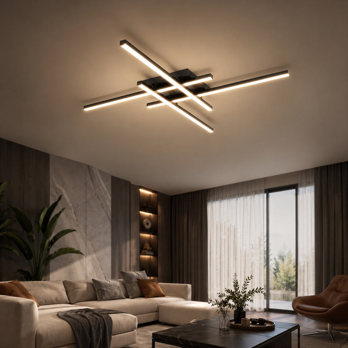 Long Strip LED Ceiling Light Iron Acrylic Adjustable Dimmable White or Black
