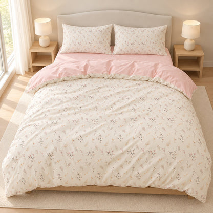 Pale Pink Floral Duvet Cover Set Vintage Romantic Bedding with Flat Sheet