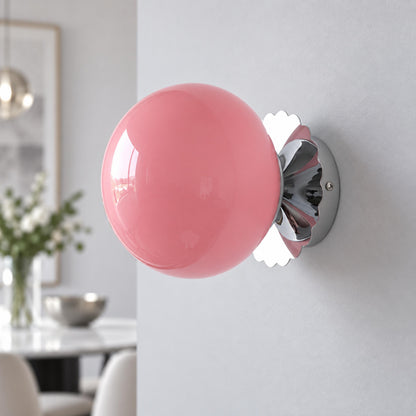 Marshmallow Glass Globe Wall Sconce Scalloped Metal LED