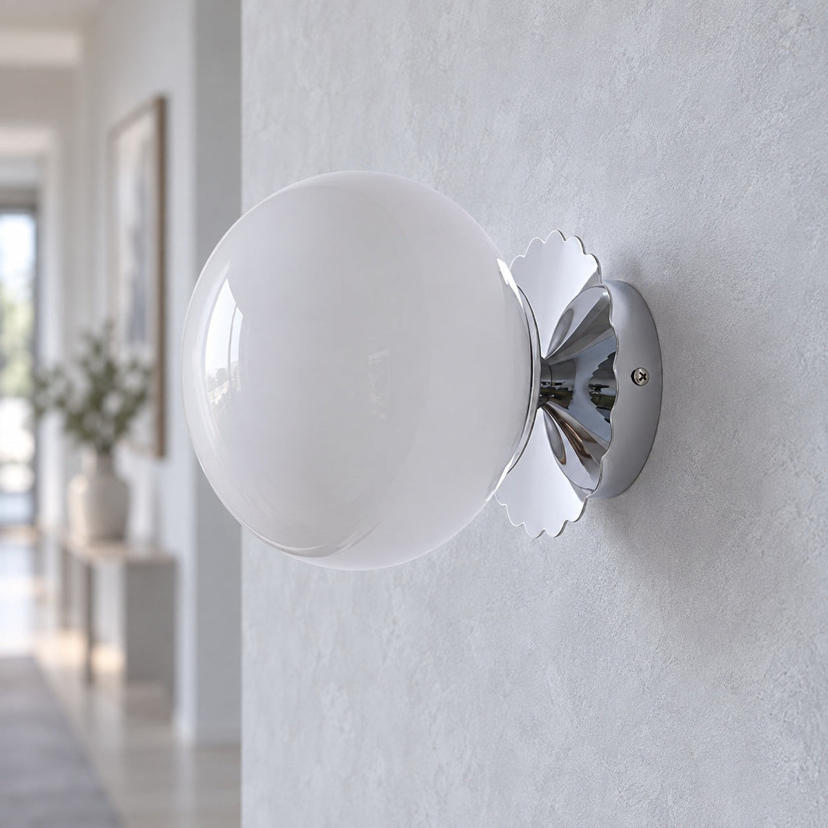Marshmallow Glass Globe Wall Sconce Scalloped Metal LED