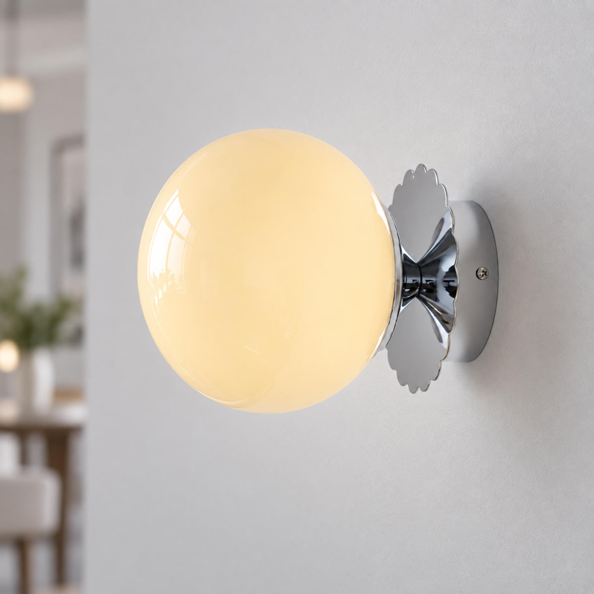 Marshmallow Glass Globe Wall Sconce Scalloped Metal LED