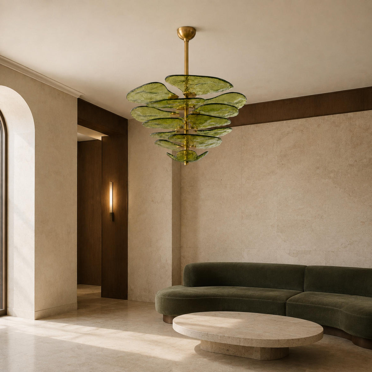 Layered Glass Leaf Chandelier Vintage Hanging LED