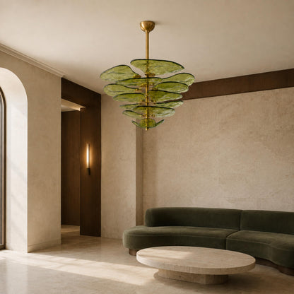 Layered Glass Leaf Chandelier Vintage Hanging LED