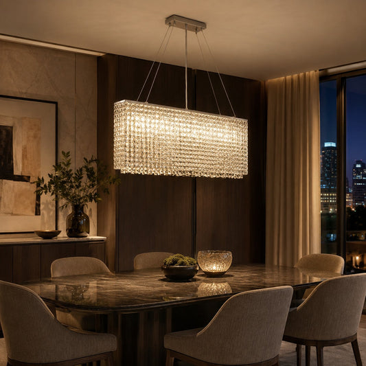 Crystal Chandelier Hanging LED Light Fixture Chrome