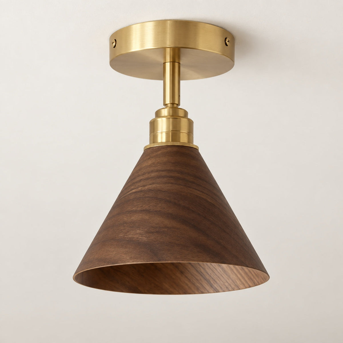 Walnut Wood Semi-Flush Ceiling Light Brushed Brass LED E27 Mid-Century