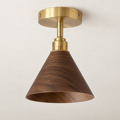 Walnut Wood Semi-Flush Ceiling Light Brushed Brass LED E27 Mid-Century