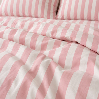 Pastel Striped Cotton Blend Bedding Set with Duvet Cover and Sheet
