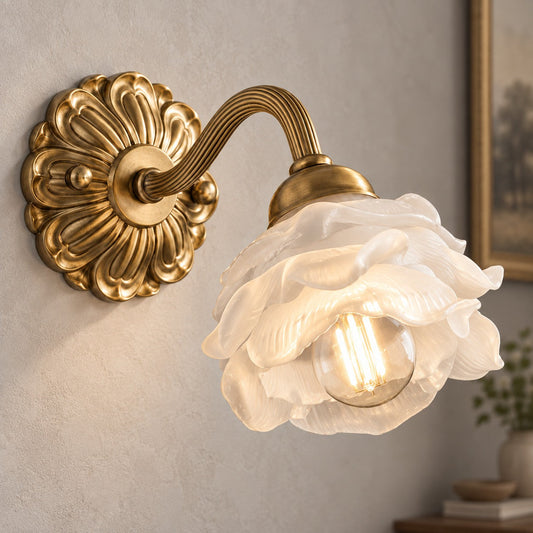 Rose Glass Wall Light Brass Sconce Decorative LED
