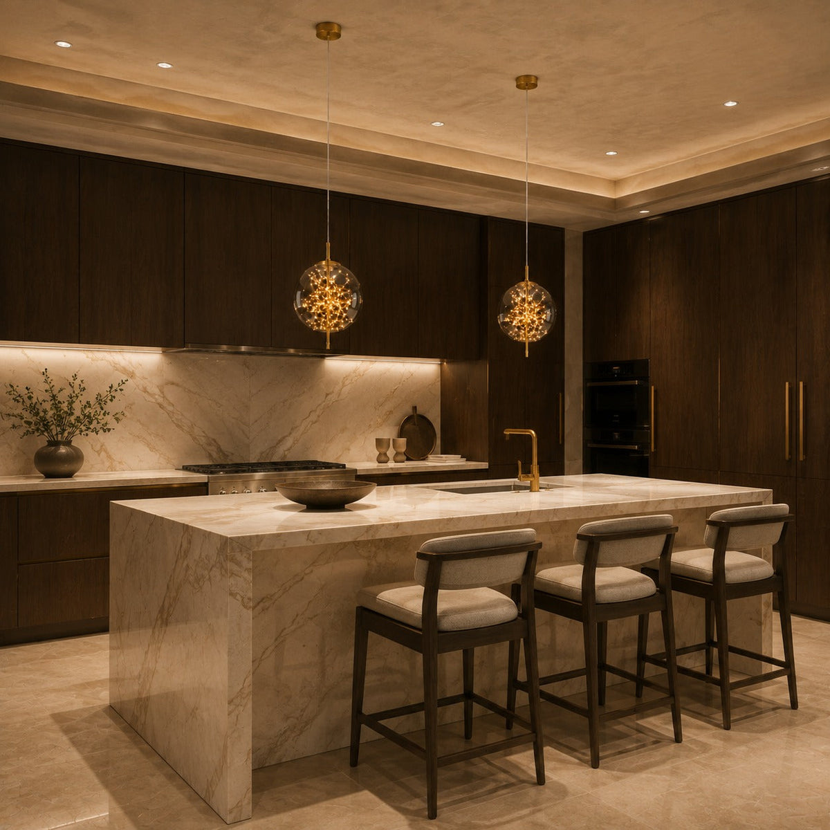 Modern Hanging Pendant Light Adjustable Smoky Glass