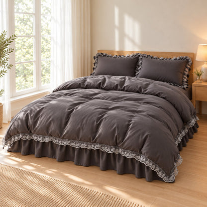 Ruffle Lace Bedding Set with Elastic Skirt Bed Sheet