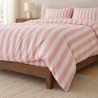 Pastel Striped Cotton Blend Bedding Set with Duvet Cover and Sheet
