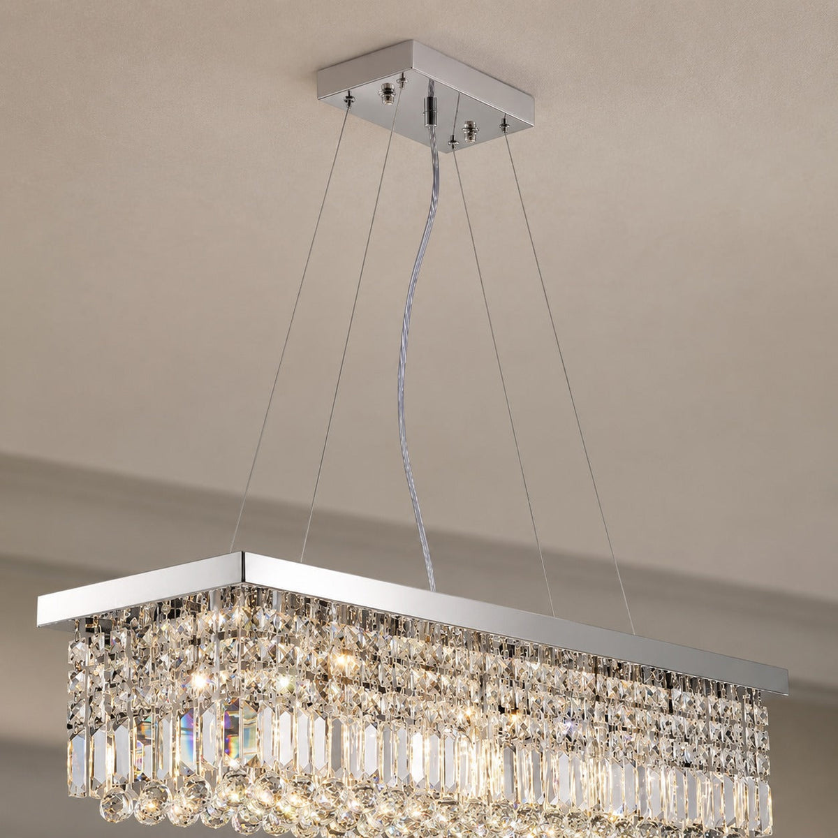 Rectangular K9 Crystal Chandelier Steel 6-10 Light LED