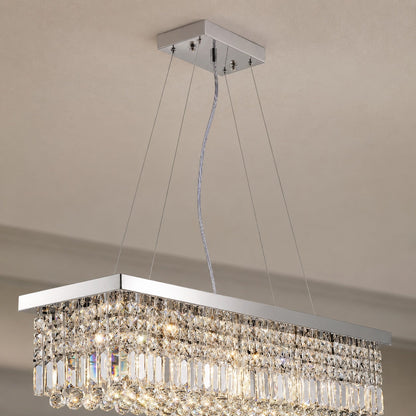 Rectangular K9 Crystal Chandelier Steel 6-10 Light LED