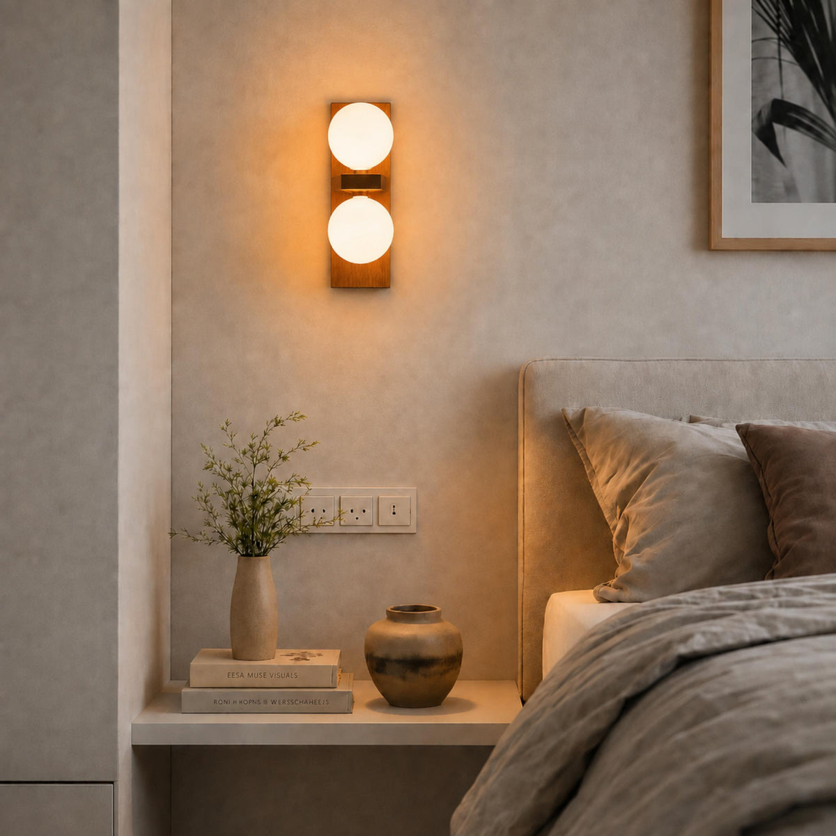 Walnut Wood Wall Light Glass Shade Wall Mounted LED