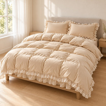 Ruffle Lace Bedding Set with Elastic Skirt Bed Sheet