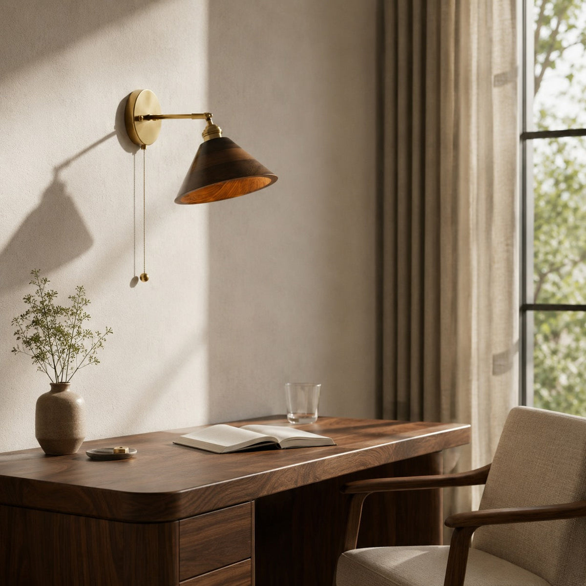 Rustic Wall Light Wooden Sconce Adjustable Brass