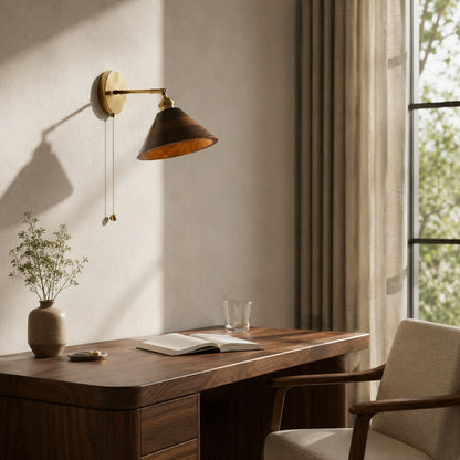 Rustic Wall Light Wooden Sconce Adjustable Brass