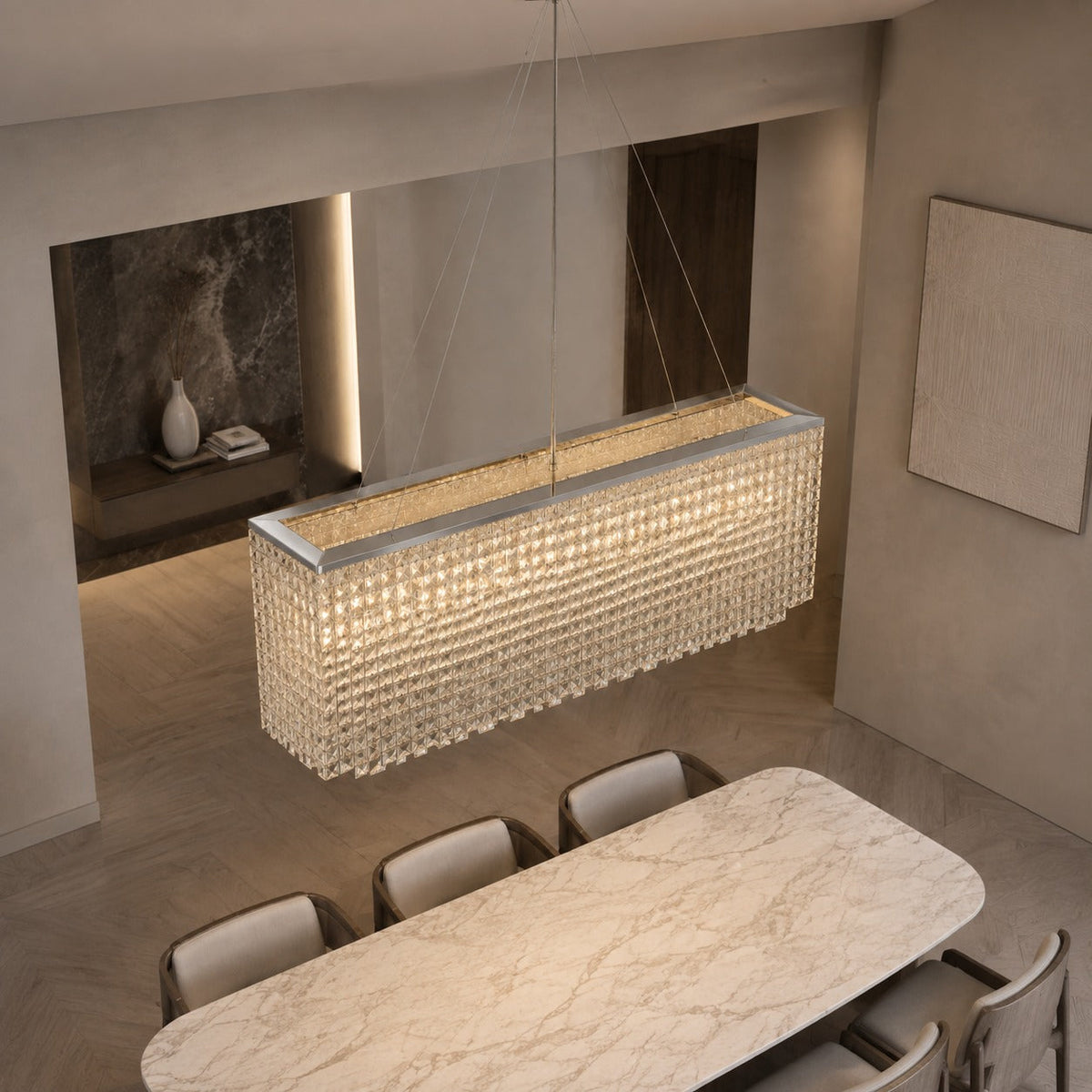 Crystal Chandelier Hanging LED Light Fixture Chrome