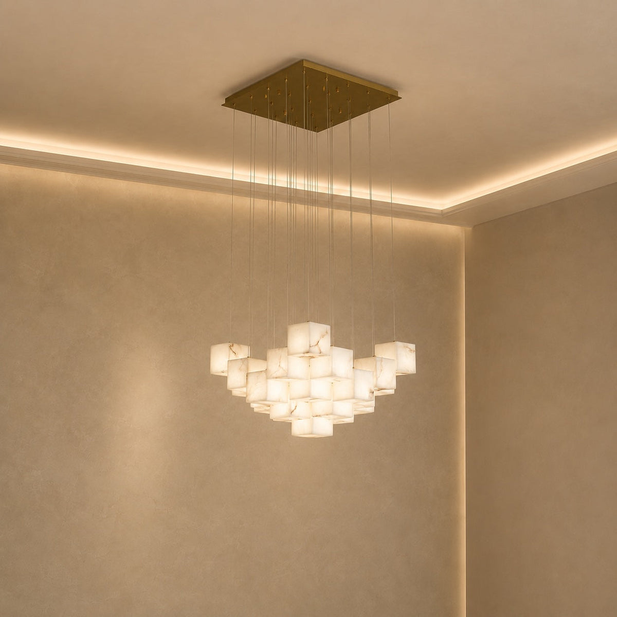 Alabaster Box Pendant Light Hanging LED Adjustable Height