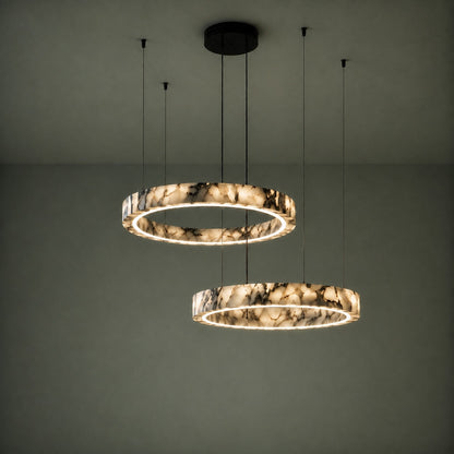 Multi-Ring Marble Chandelier Adjustable LED Hanging