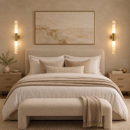 Alabaster Wall Light Brushed Metal Warm LED Sconce