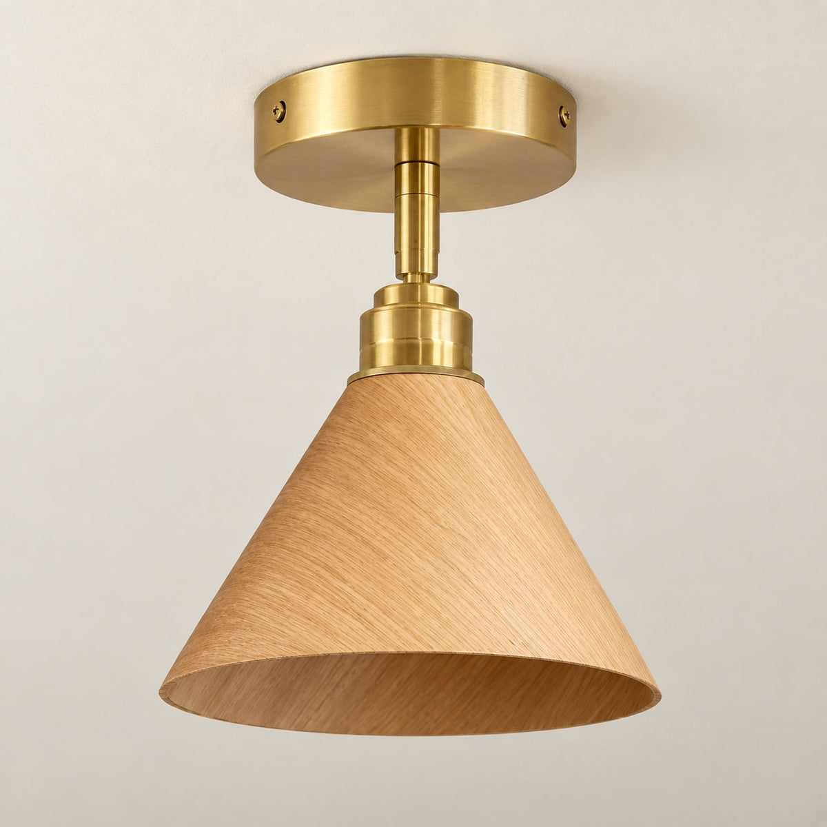 Walnut Wood Semi-Flush Ceiling Light Brushed Brass LED E27 Mid-Century