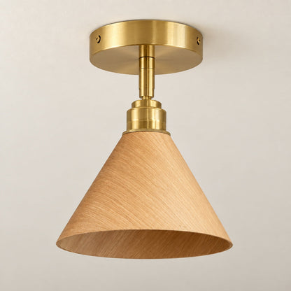 Walnut Wood Semi-Flush Ceiling Light Brushed Brass LED E27 Mid-Century