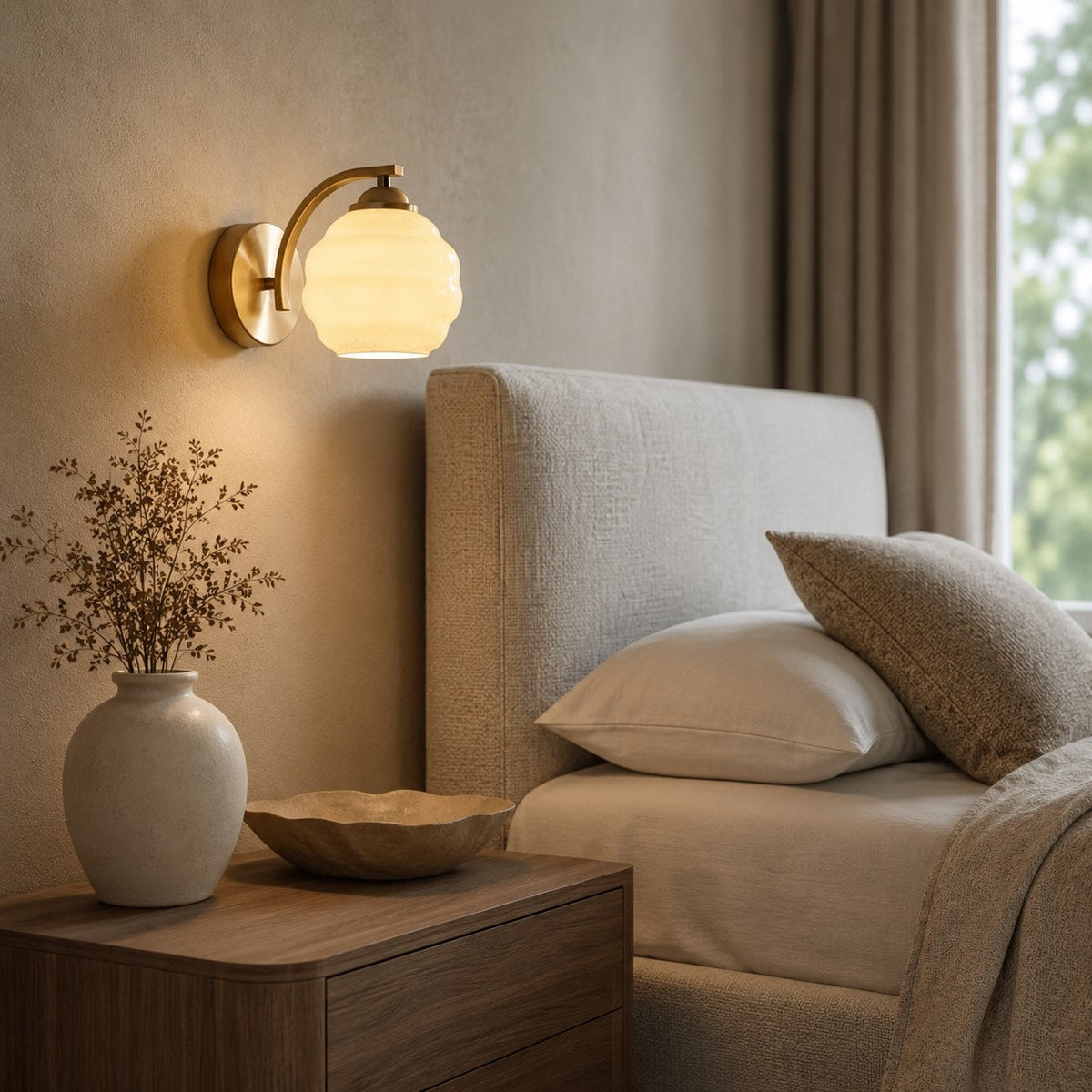Art Deco Glass Wall Sconce Adjustable Metal LED Light