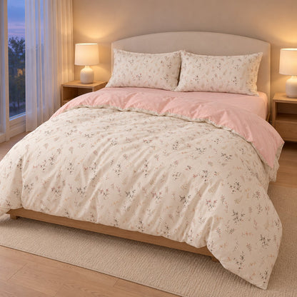 Pale Pink Floral Duvet Cover Set Vintage Romantic Bedding with Flat Sheet