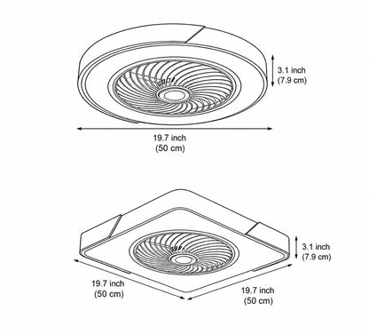 Bladeless Round or Square Flush Mount Ceiling Fan with Dimmable 36W LED Light