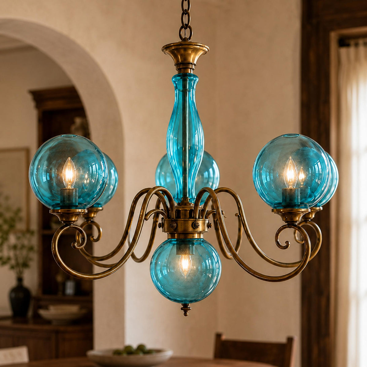 Glass Chandelier Hanging LED Light Fixture Adjustable