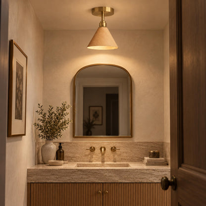 Walnut Wood Semi-Flush Ceiling Light Brushed Brass LED E27 Mid-Century