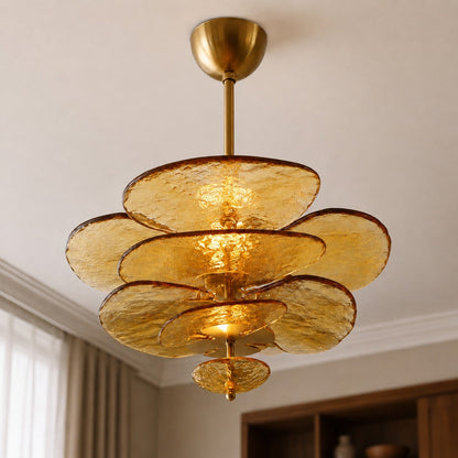 Layered Glass Leaf Chandelier Vintage Hanging LED