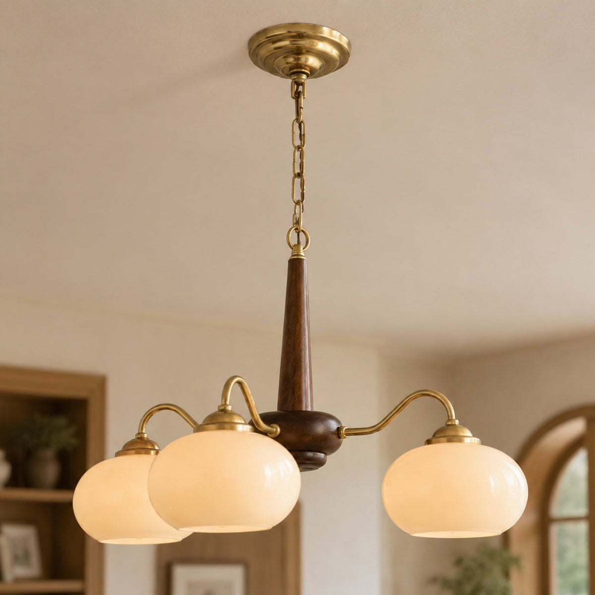 Solid Wood Brass Glass Chandelier 3 4 or 6 Head