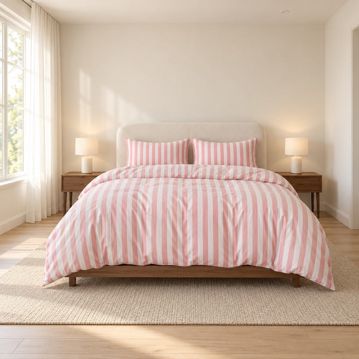 Pastel Striped Cotton Blend Bedding Set with Duvet Cover and Sheet