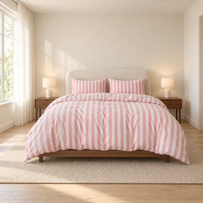 Pastel Striped Cotton Blend Bedding Set with Duvet Cover and Sheet