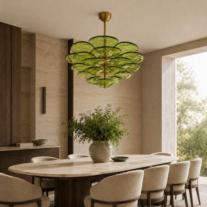 Layered Glass Leaf Chandelier Vintage Hanging LED