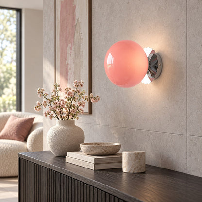 Marshmallow Glass Globe Wall Sconce Scalloped Metal LED