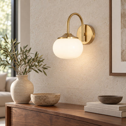 Copper Wall Light Pink Glass Shade LED Wall Sconce