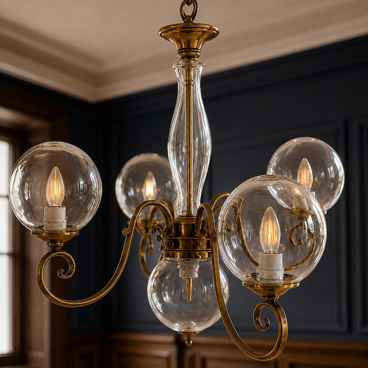 Glass Chandelier Hanging LED Light Fixture Adjustable