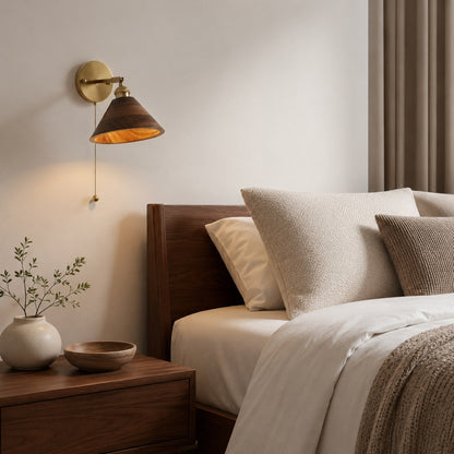 Rustic Wall Light Wooden Sconce Adjustable Brass