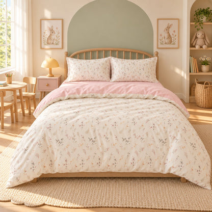 Pale Pink Floral Duvet Cover Set Vintage Romantic Bedding with Flat Sheet