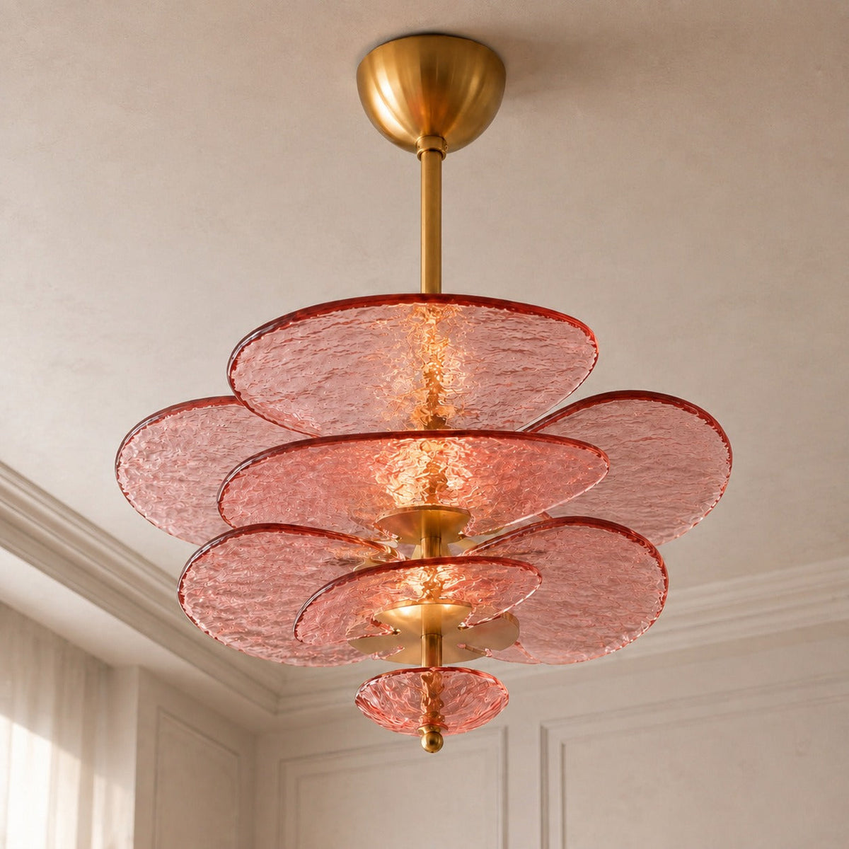 Layered Glass Leaf Chandelier Vintage Hanging LED