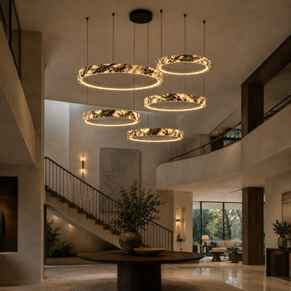 Multi-Ring Marble Chandelier Adjustable LED Hanging