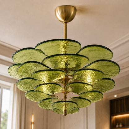 Layered Glass Leaf Chandelier Vintage Hanging LED