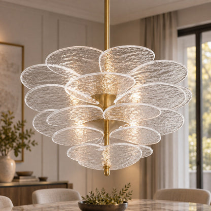 Layered Glass Leaf Chandelier Vintage Hanging LED