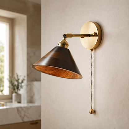 Rustic Wall Light Wooden Sconce Adjustable Brass
