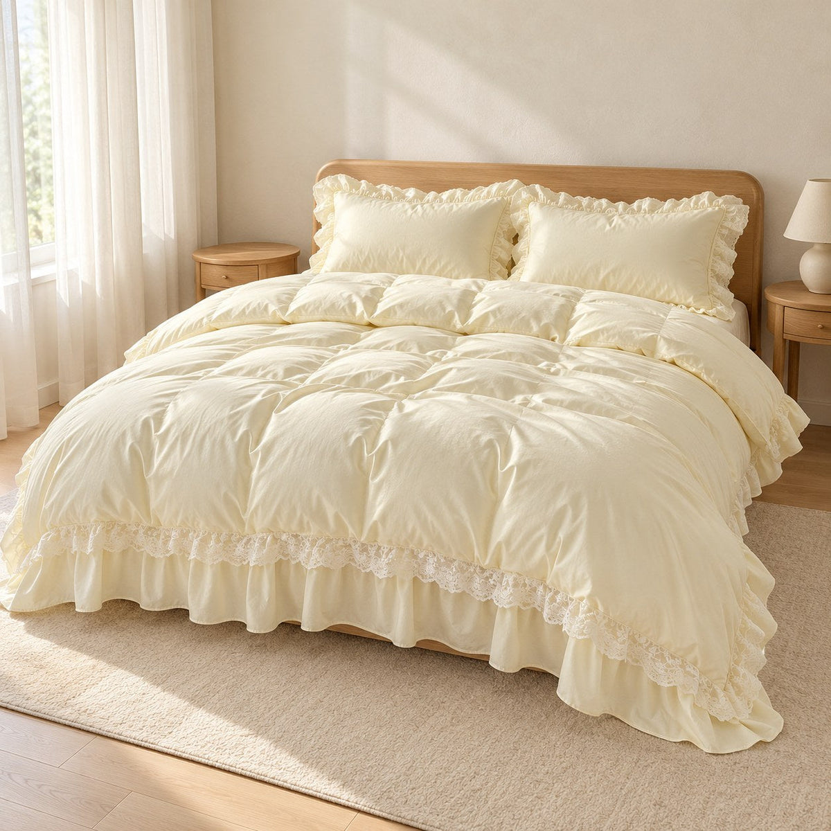 Ruffle Lace Bedding Set with Elastic Skirt Bed Sheet