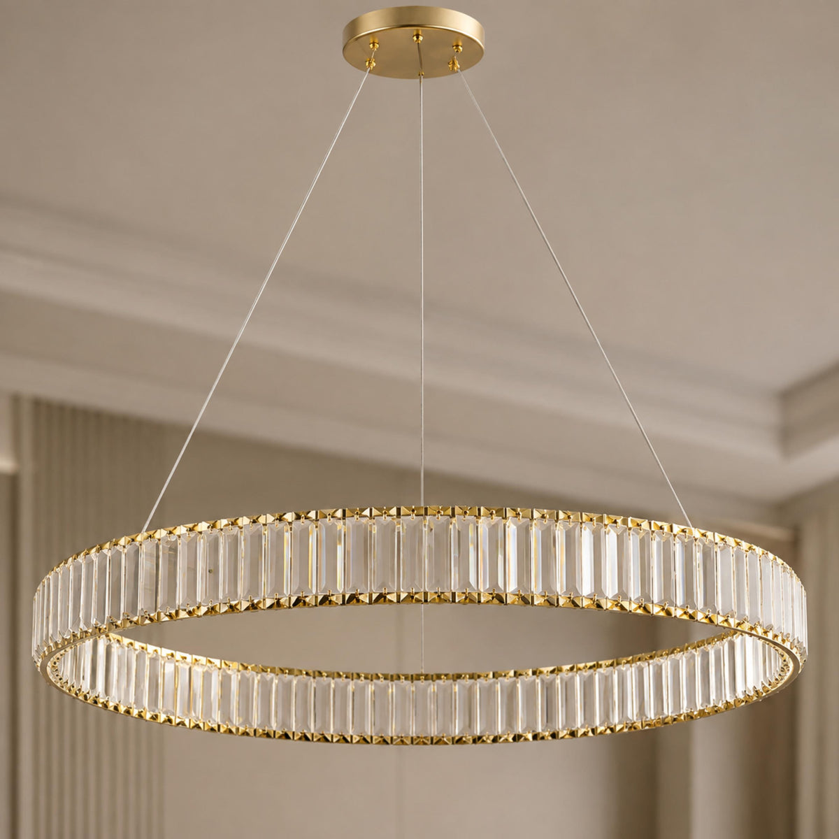 Crystal Chandelier Adjustable Hanging LED Fixture Round